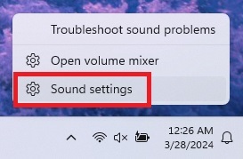 Choosing sound settings from the notification tray.
