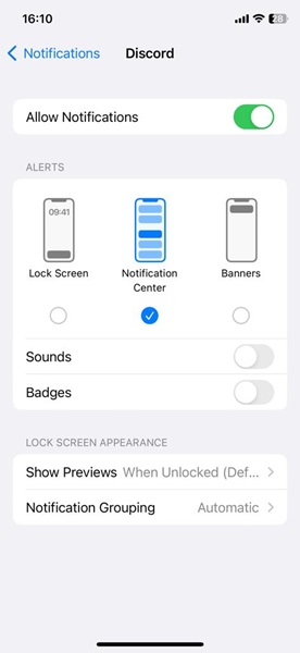 Managing push notifications for select app on iPhone.