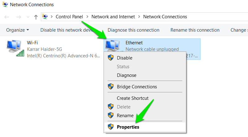 Network Adaptor Properties
