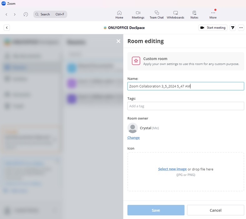 Changing the room name in Zoom.