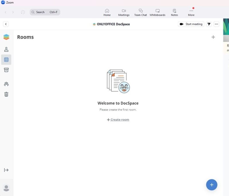 Main screen or dashboard of the DocSpace app for Zoom.