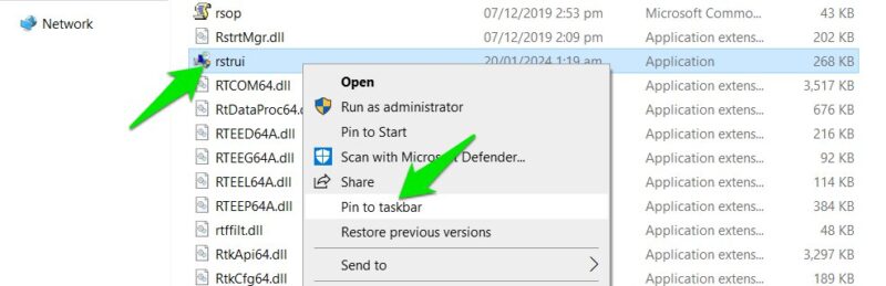 Pin System Restore on Taskbar