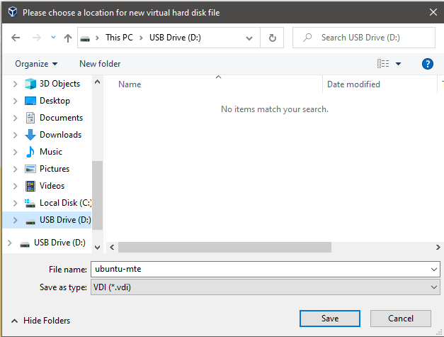A screenshot showing the Windows File Picker on the location of the external disk.