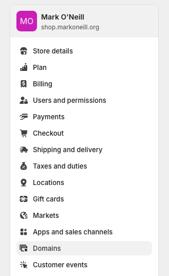 Shopify Settings Domains