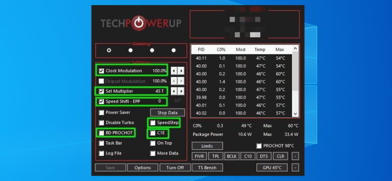 ThrottleStop Performance Settings