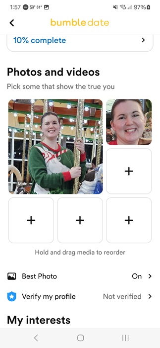 Adding more photos to Bumble.