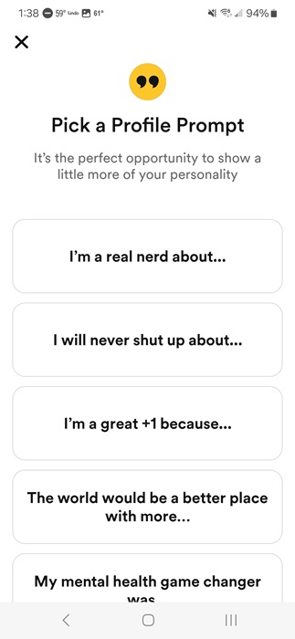 Picking prompts to get more Bumble matches.