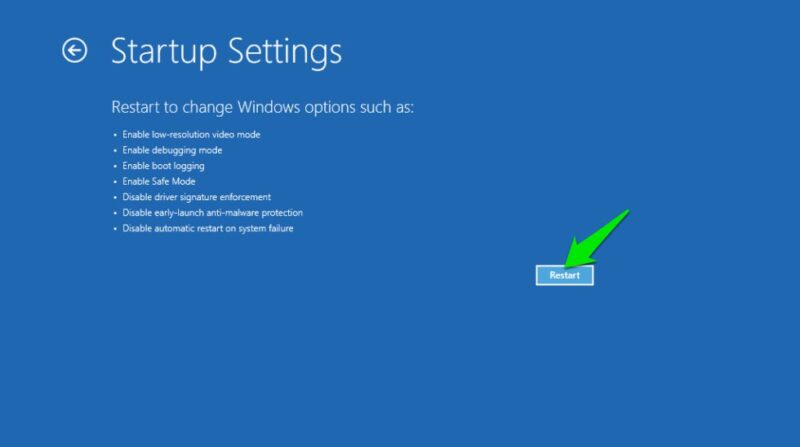 Windows Startup Settings Restart