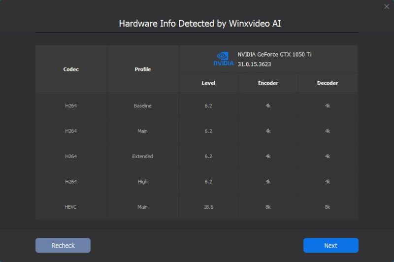 Winxvideoai Hardware Detect