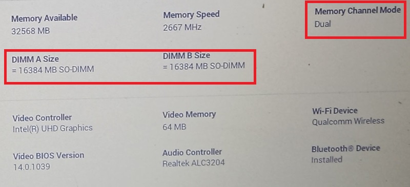 Dual-channel RAM enabled in Windows BIOS Settings.
