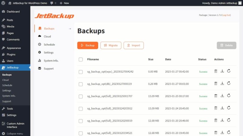 Jetbackup WordPress backup plugin