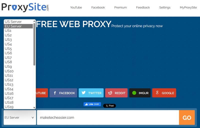 Unblocking websites using a free web proxy's remote server.