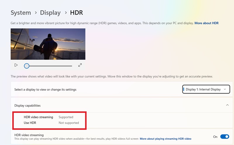 HDR display on a Windows laptop. 