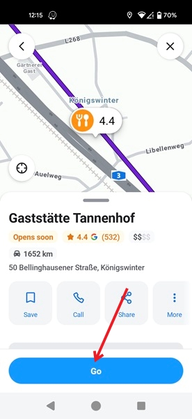 Pressing Go button on stop page in Waze app.
