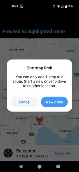 Waze stop limit pop-up view.