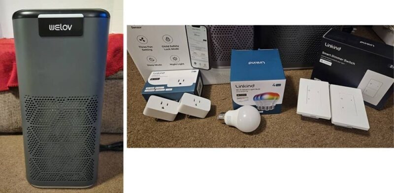 AiDot air purifier, plugs, bulbs, and switches together