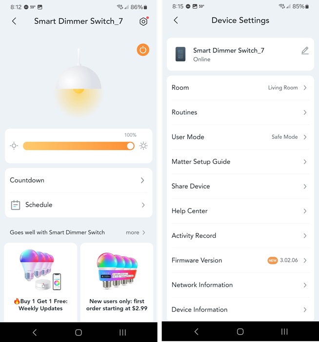 Linkind switches in the AiDot app.