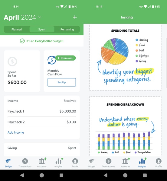 EveryDollar app interface overview.