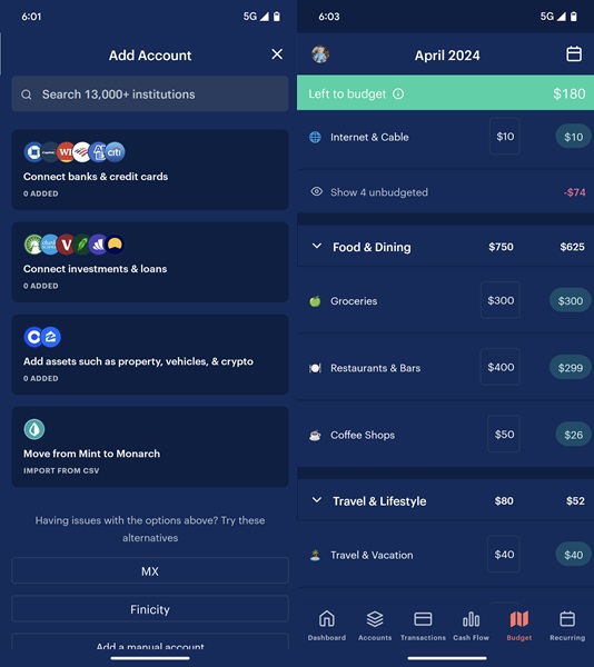 Monarch app interface overview.