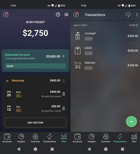 PocketGuard app interface overview.