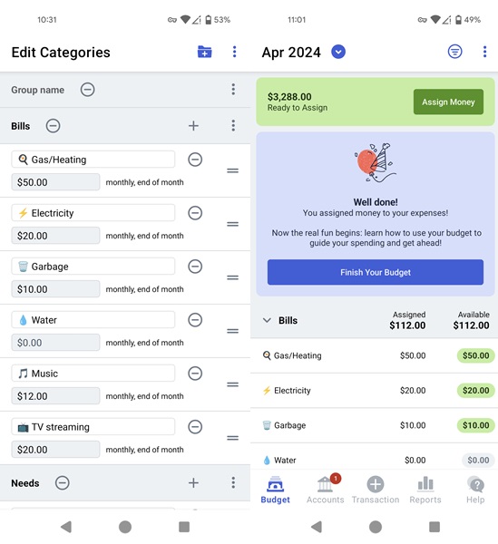 YNAB app interface overview.