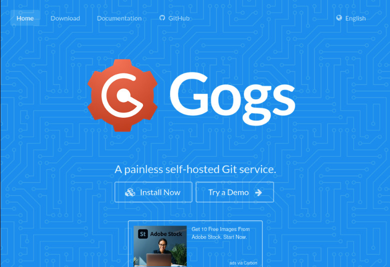 A screenshot of the default Gogs webpage.