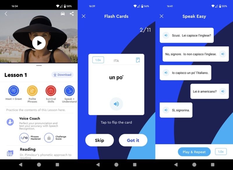Pimsleur app interface overview.