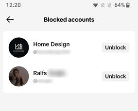 Unblocking account in TikTok app. 