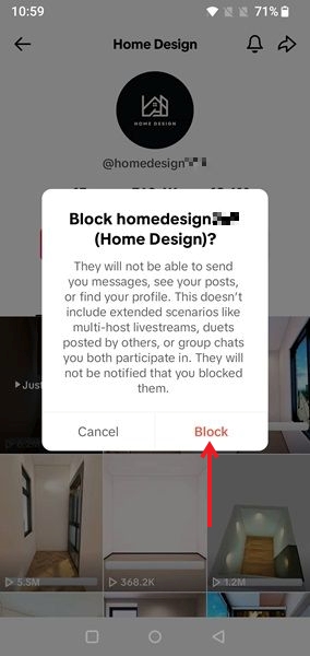 Press Block in confirmation pop-up window. 
