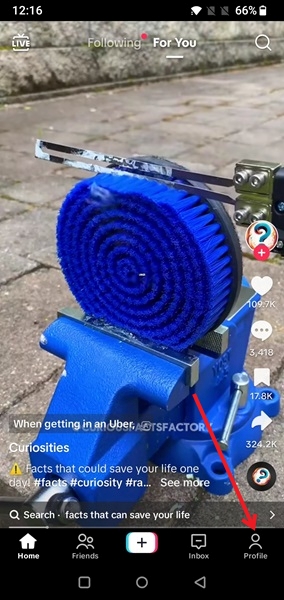 Tapping on Profile tab in TikTok app for mobile.