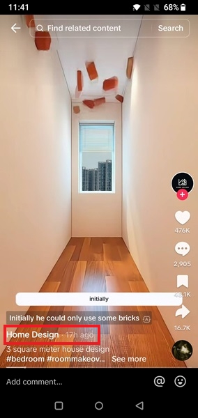 Tapping on TikTok account name in feed in mobile app. 