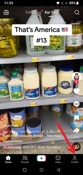 Tapping on Profile option in TikTok app. 