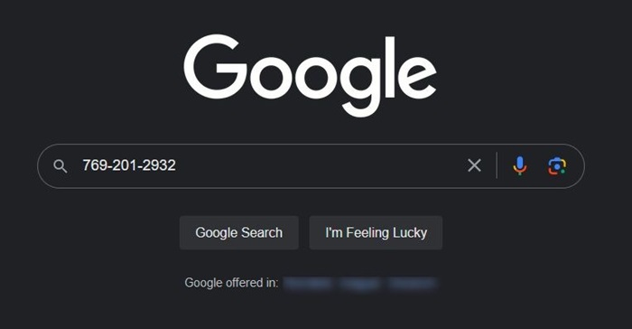 Searching potentially spam number using Google. 