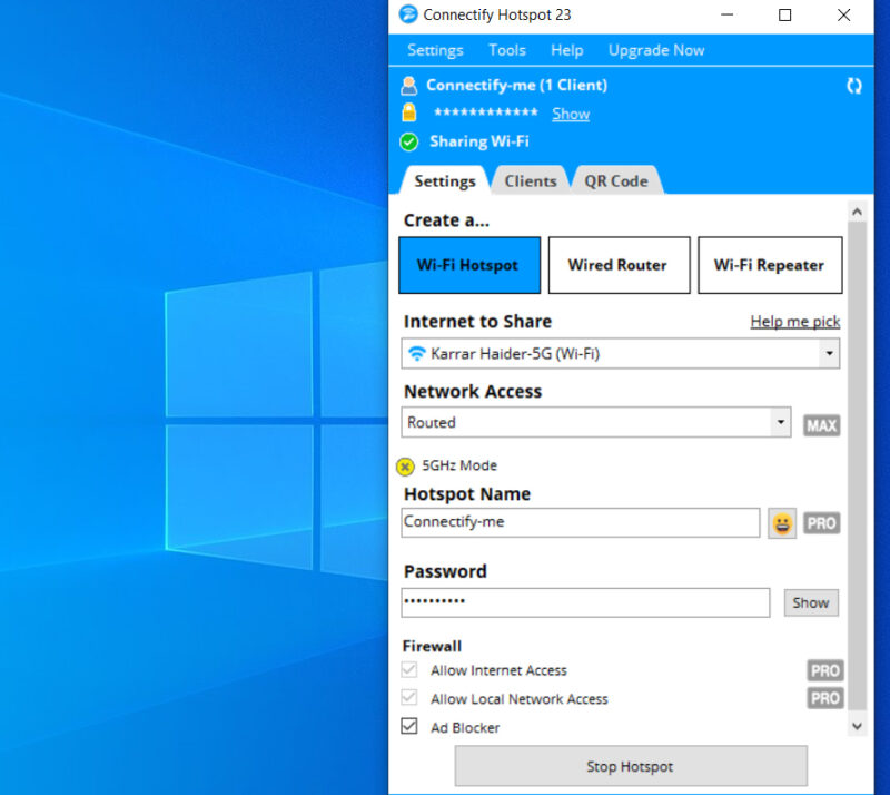 Connectify Interface