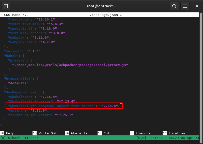 A terminal showing the second dev dependency for Ontrack.