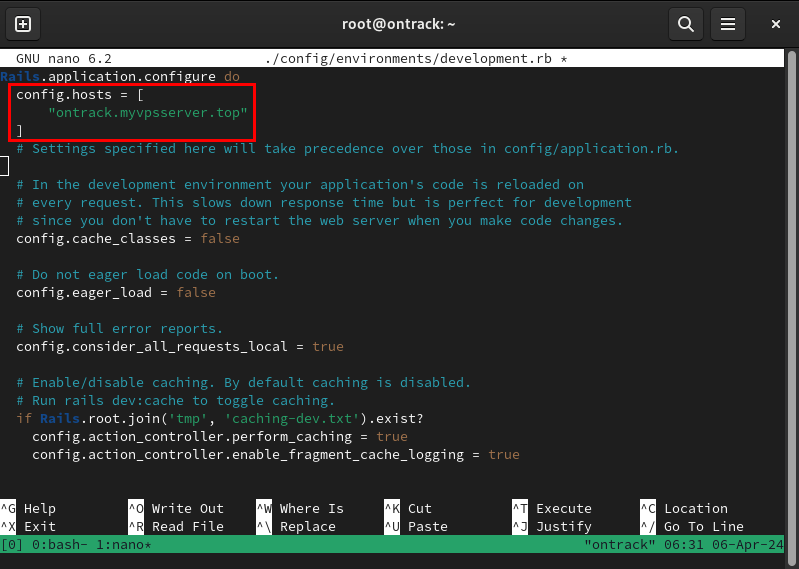 A terminal showing the setting for the instance's hostname.
