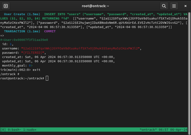 A terminal showing the exit process for the Ontrack Docker container.