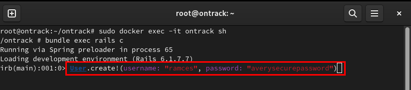 A terminal showing a sample user's credentials.