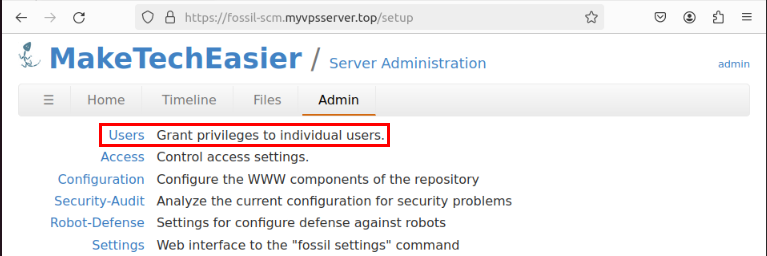 A screenshot showing the "Users" category in the Administrator's console.