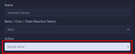 A screenshot highlighting the "Action" dropdown menu for a custom scheduled task.