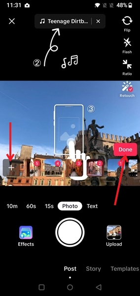 Adding images for slideshow in TikTok app.