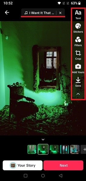 Editing options for TikTok slideshow visible.