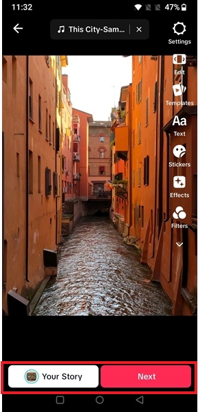 Posting options for video slideshow in TikTok app.