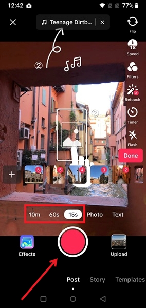 Setting a timer for video slideshow in TikTok app.