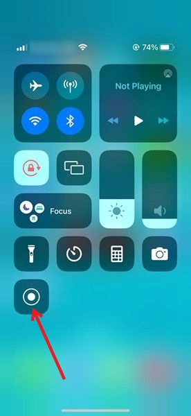 Activating Screen Recorder option on iPhone from Control Center.