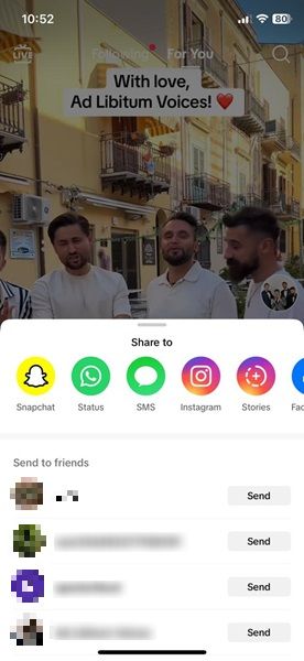 Share options for downloaded video in TikTok app. 