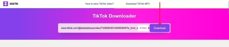 Clicking on Download button on SSSTikTok website.