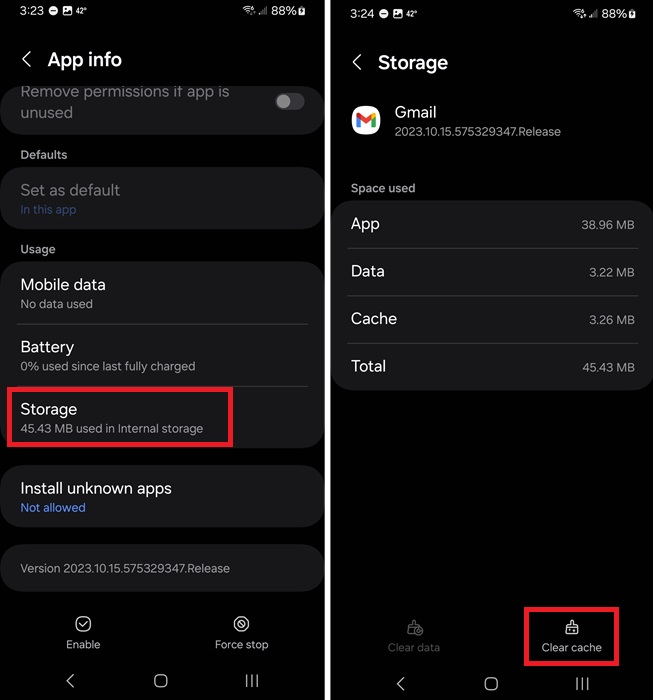 Clearing Gmail cache on Android.