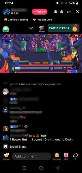 Live stream view in TikTok app. 
