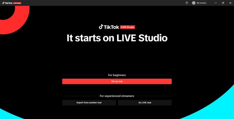 Starting screen for TikTok LIVE Studio on PC.